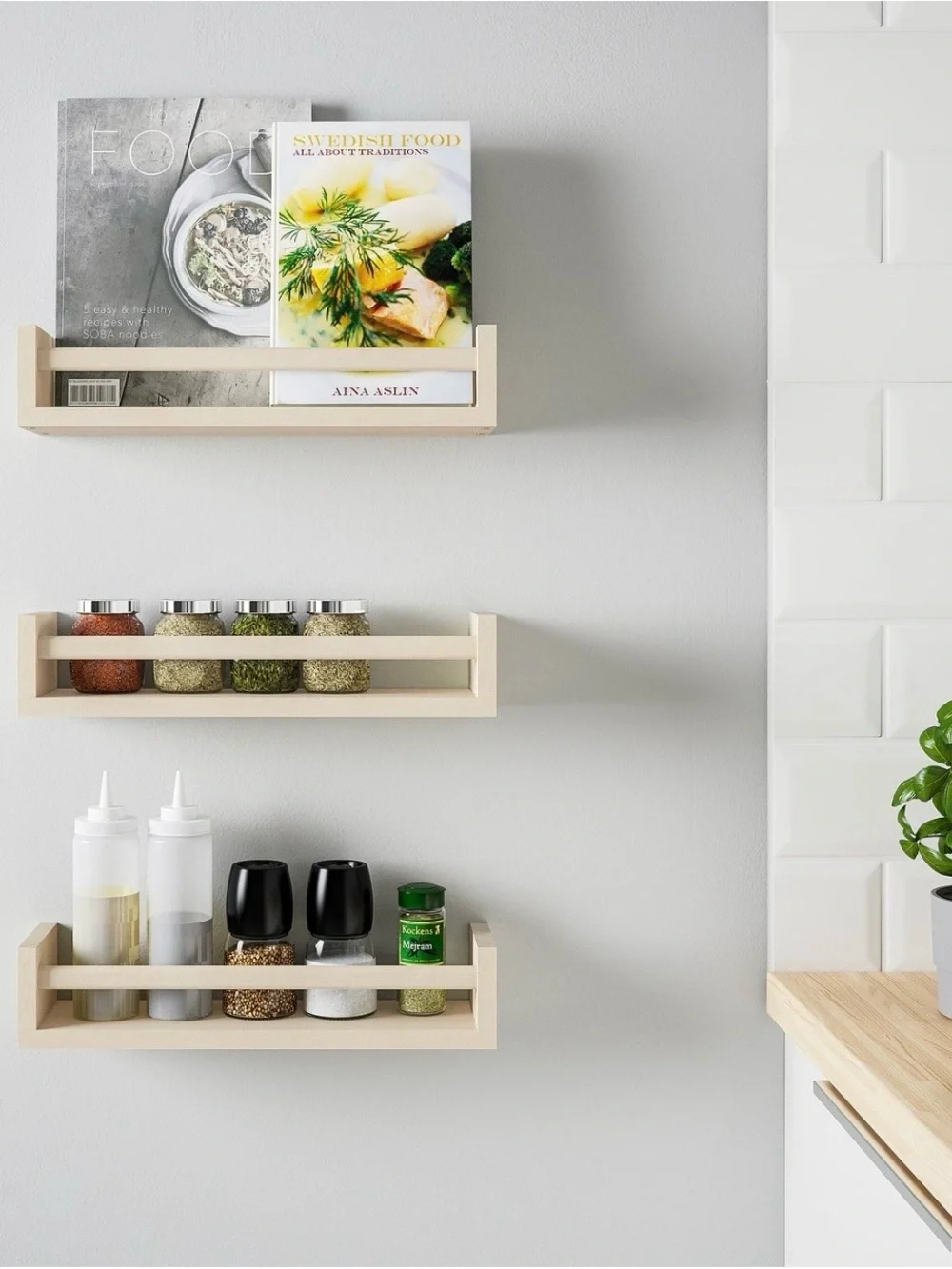IKEA Natural Wood Wall Shelf Pair - Light Wood Finish